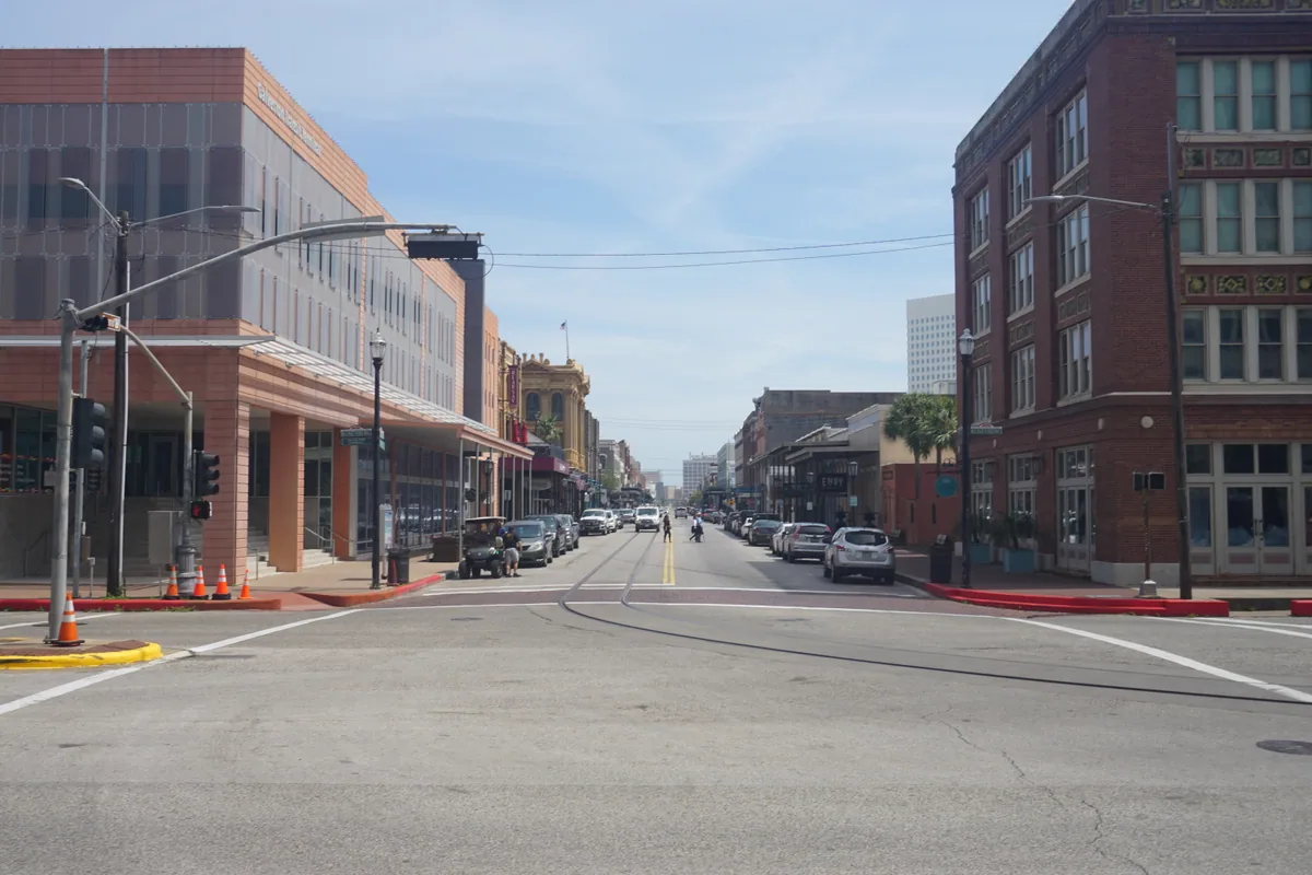 Historic brick buildings in Galveston's Strand district