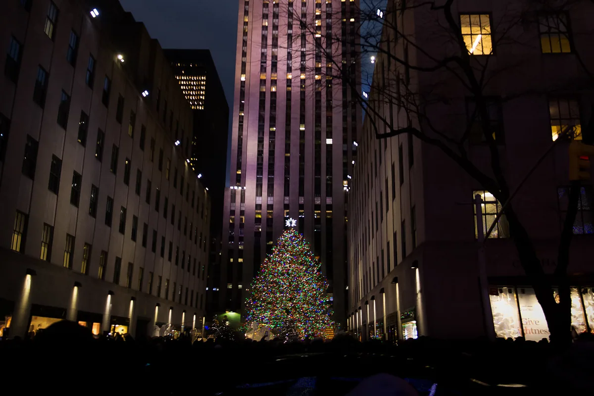 Christmas lights and the tree at Rockefeller Center in New York