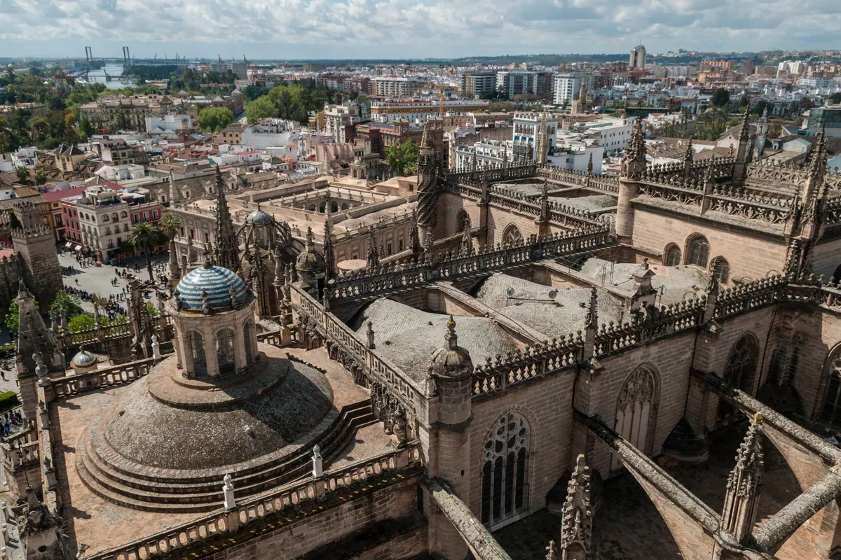 Seville Cathedral and historic rooftops viewed from the Giralda